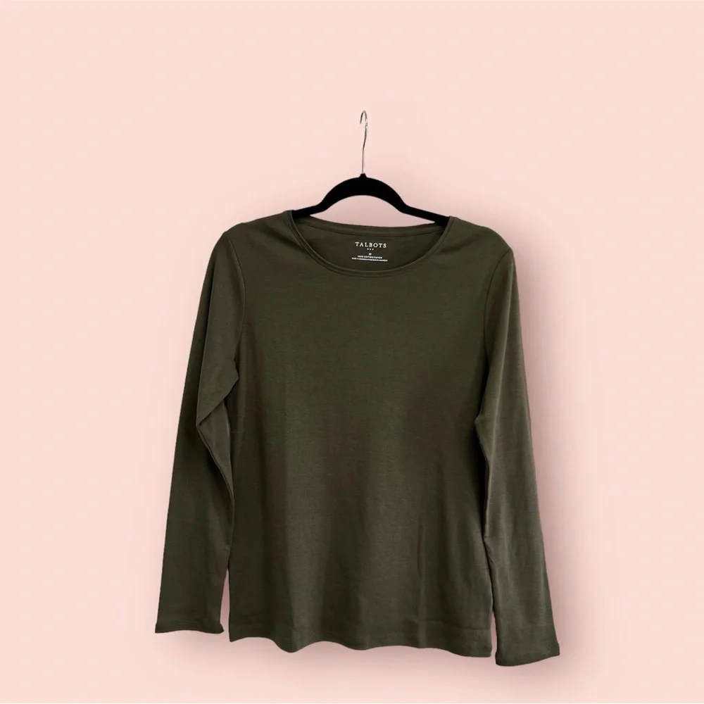 TALBOTS Cotton Long Sleeve Tee/ Olive Night - Picture 1 of 4